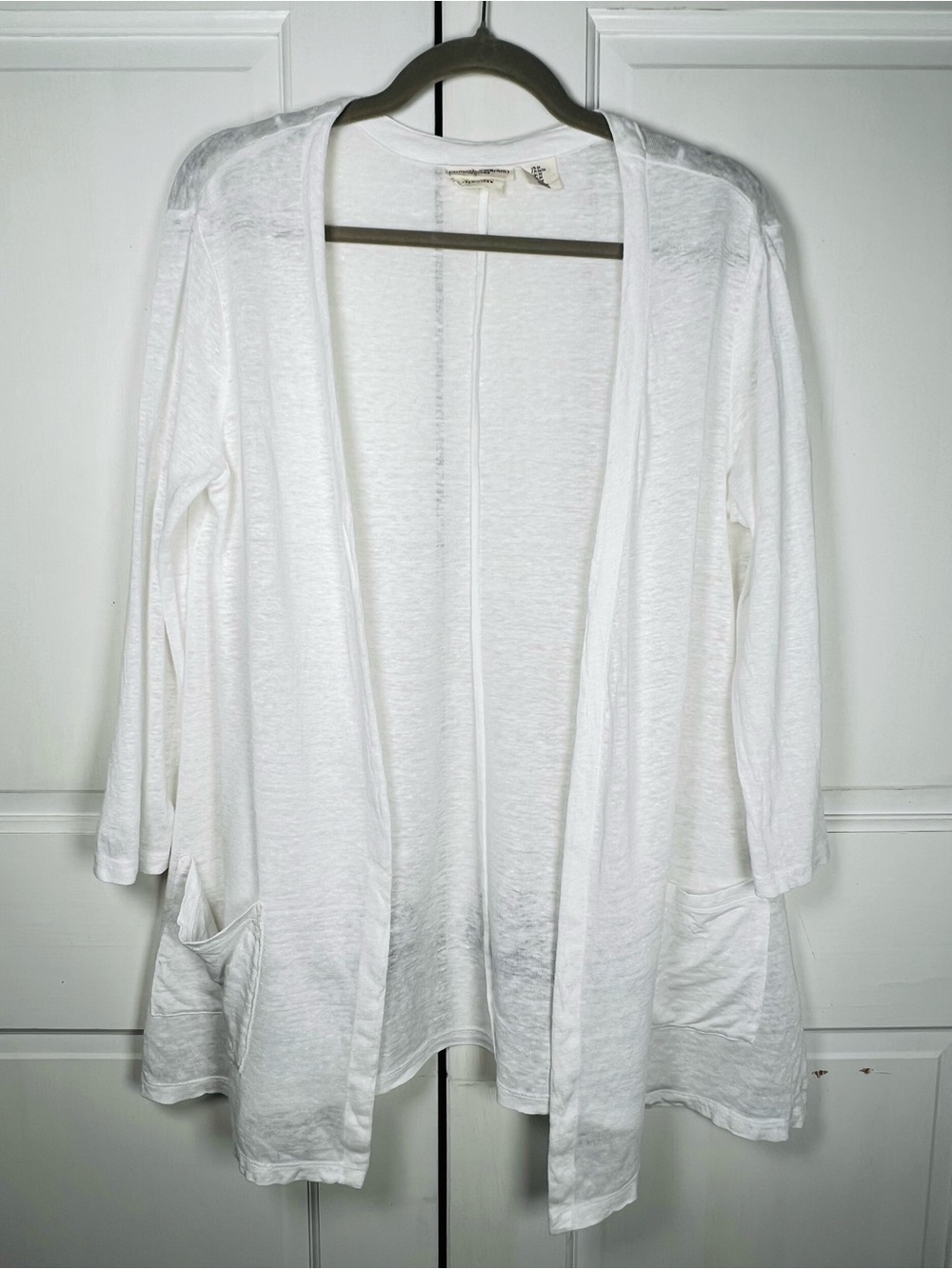 Christian Siriano White Open-Front Lightweight Cardigan 100% Linen Sz M